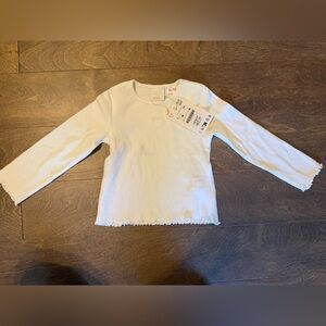 White Ribbed Long Sleeve Top with Lace Trim